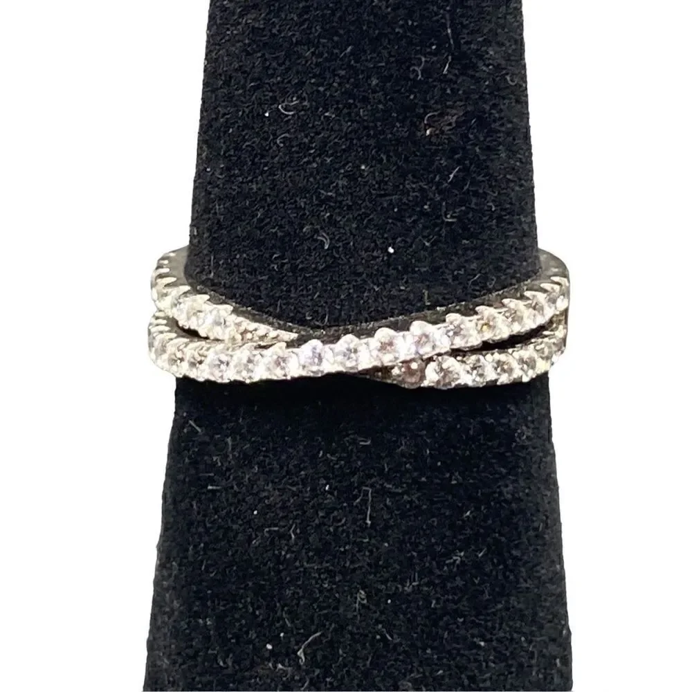 Sterling silver 925 Cz double eternity band with center crossover feature size 7